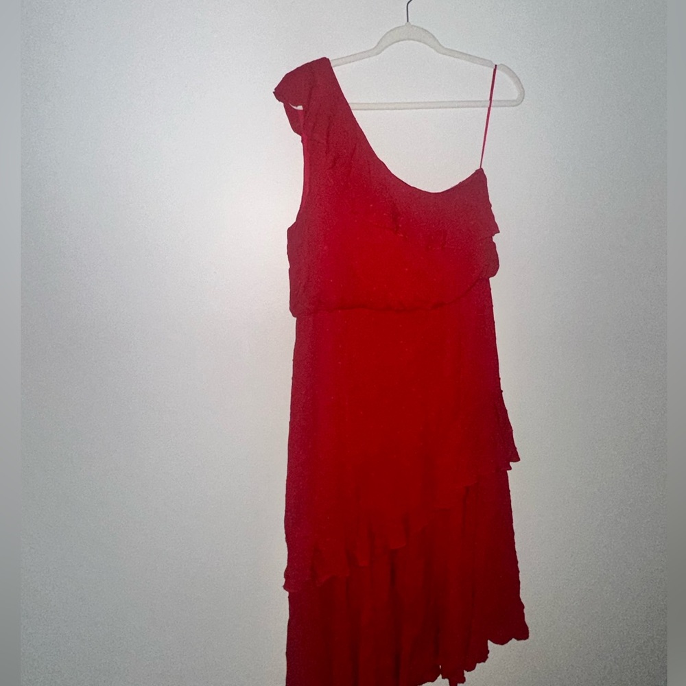 WAYF Erika One-Shoulder Red Midi Dress | Size XL | Elegant Occasion Dress - Picture 6 of 8